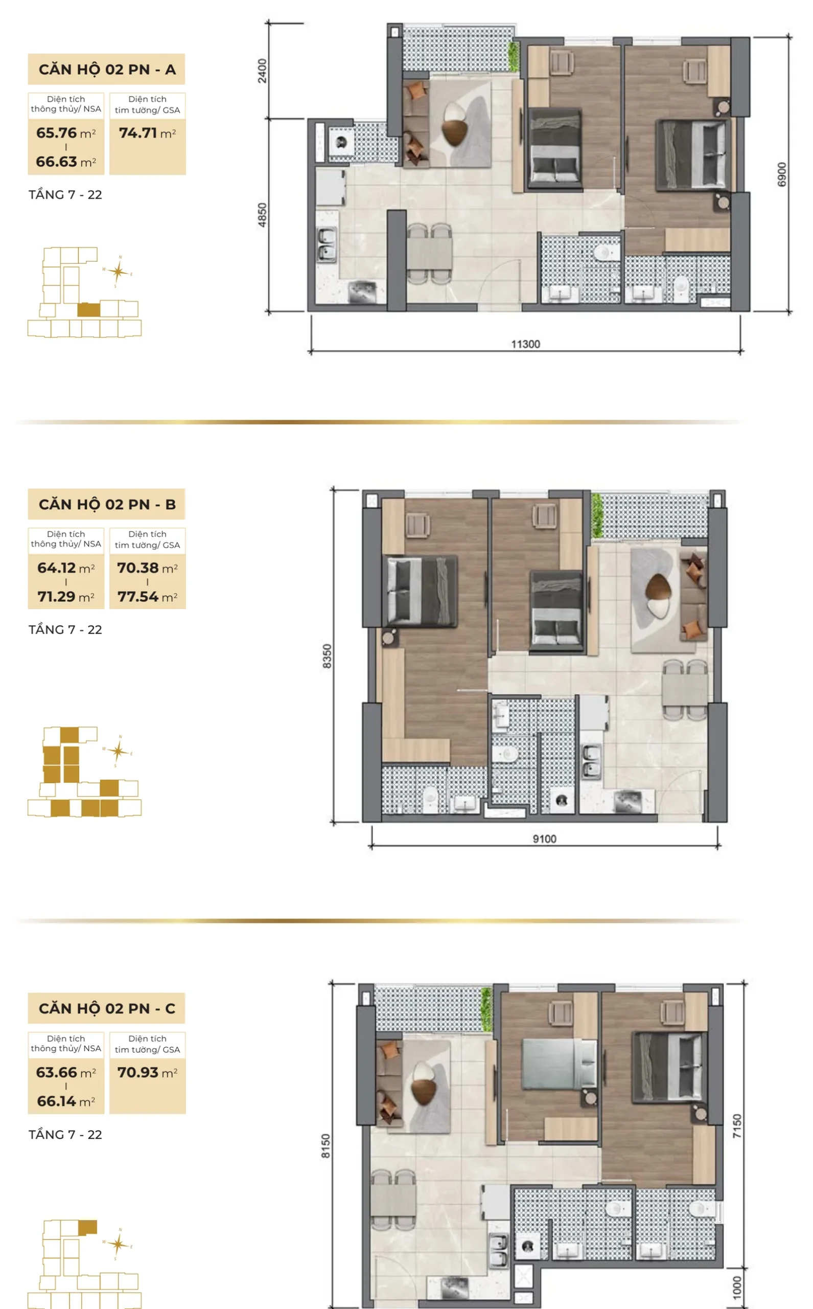 Mặt bằng căn hộ 2 phòng ngủ Legacy 66