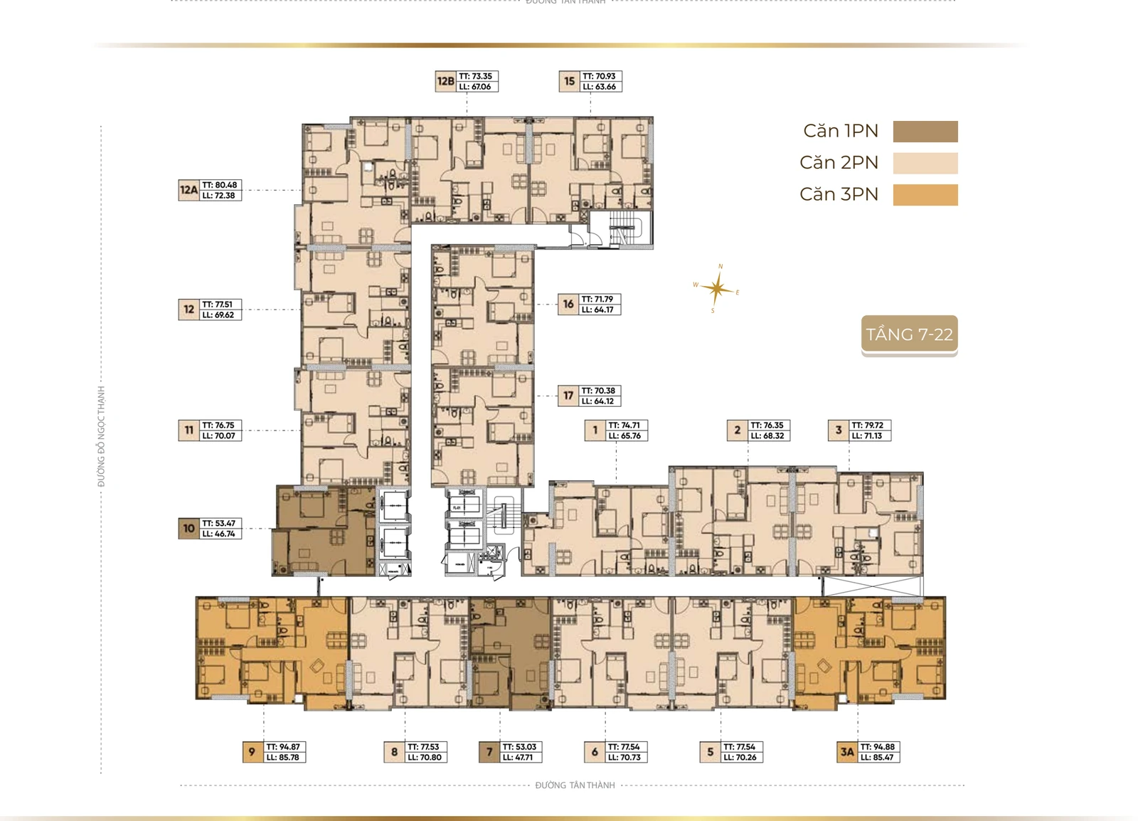 Mặt bằng tầng điển hình 7-22 dự án Legacy 66 Tân Thành
