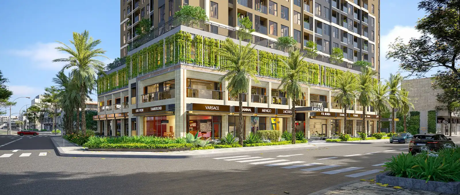 Phối cảnh khối thương mại Legacy 66 với mảng cây xanh phủ mặt đứng tại 66 Tân Thành, Quận 5