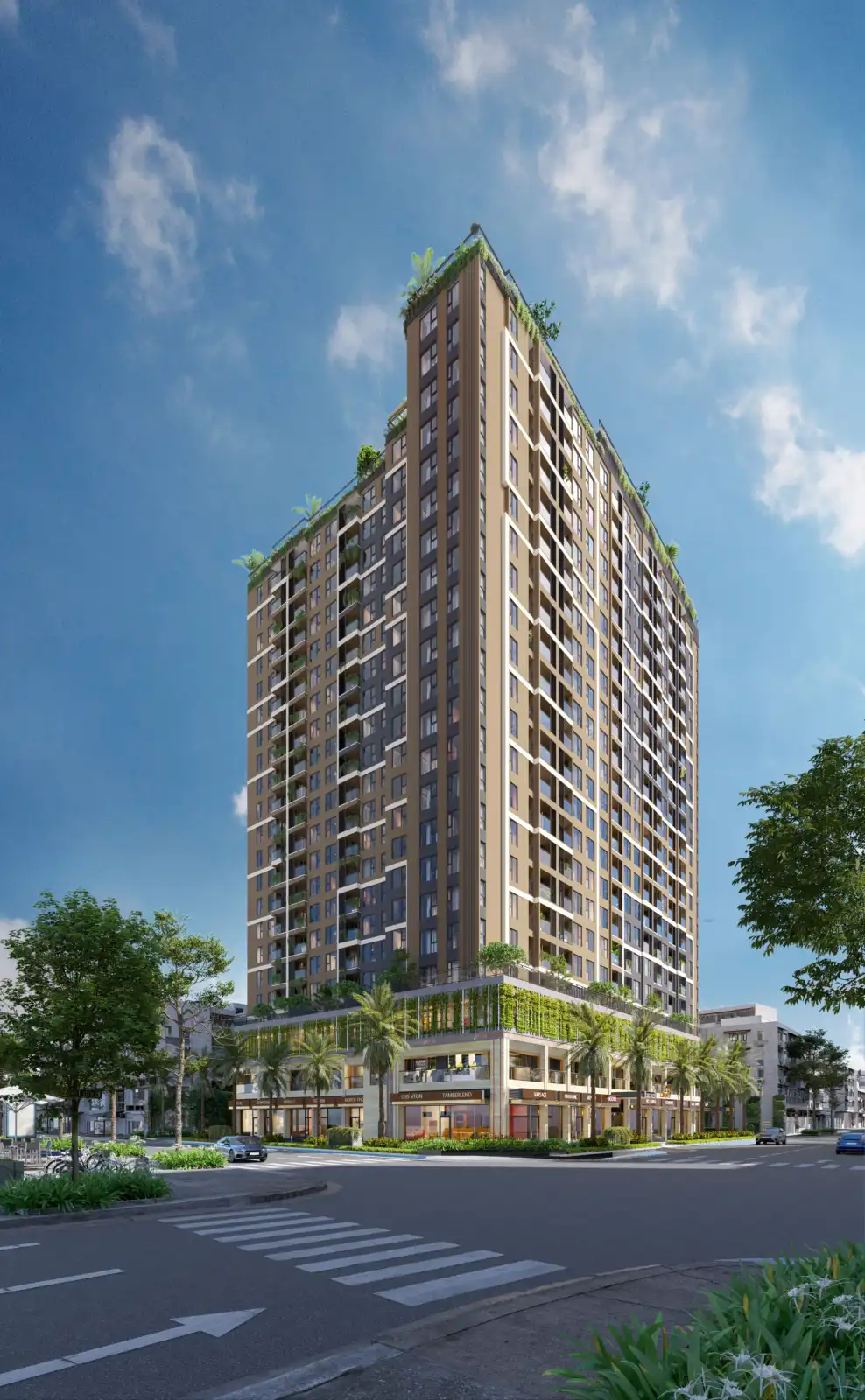 Phối cảnh mặt đứng tháp căn hộ Legacy 66 với ban công cây xanh