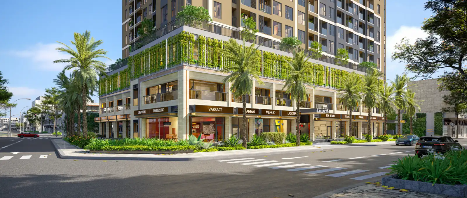 Phối cảnh khối đế thương mại Legacy 66 tại góc hai mặt tiền đường
